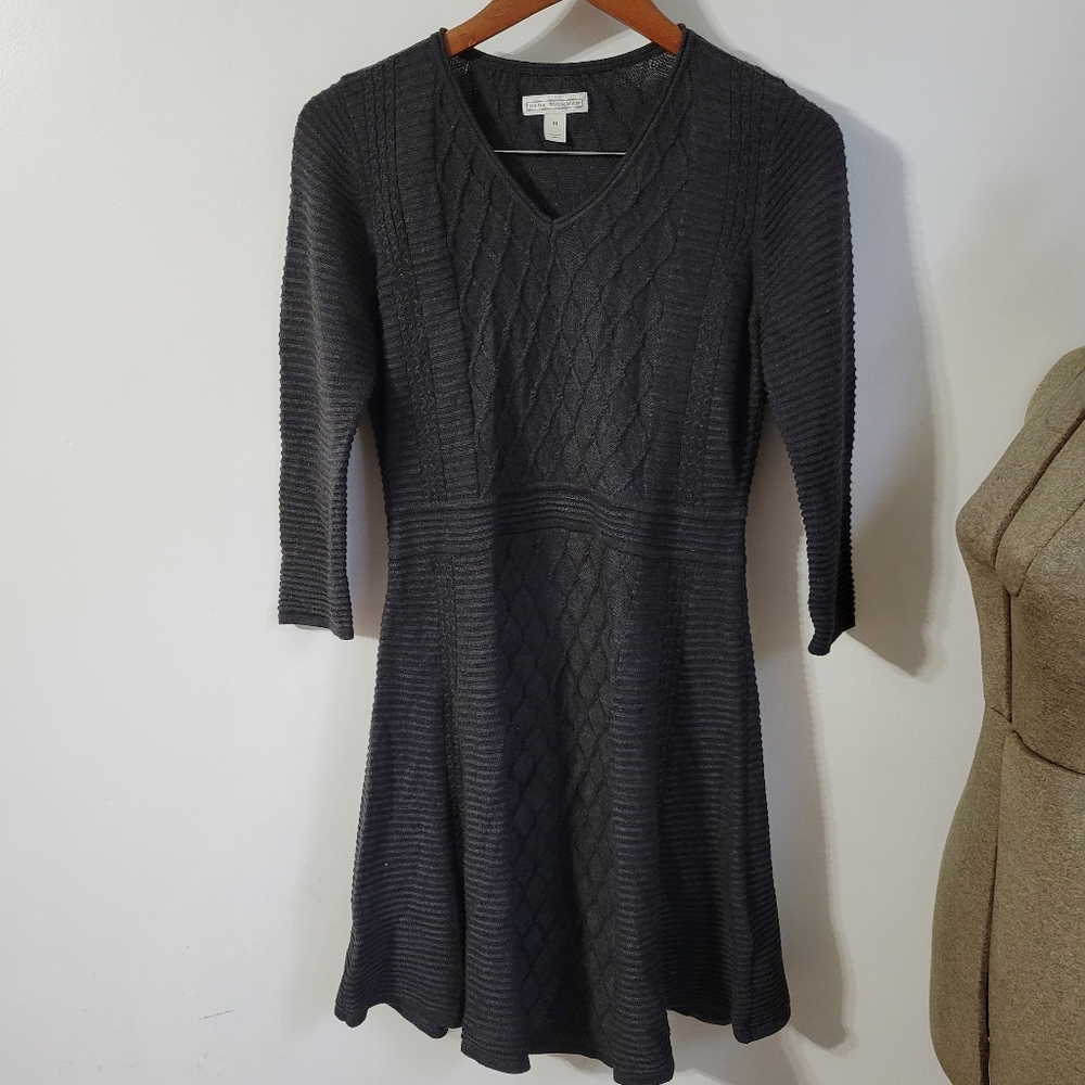 Dana Buchman Charcoal Ribbed Diamond Knit Sweater Dress Size Medium - Picture 4 of 8